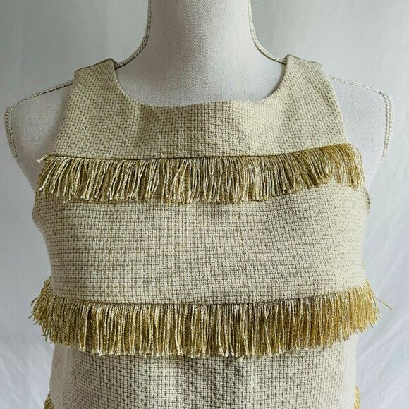 Sunday in Brooklyn Gold Fringe Crop Top Sleeveless Relaxed Fit Tweed Wool Size S - Picture 5 of 9